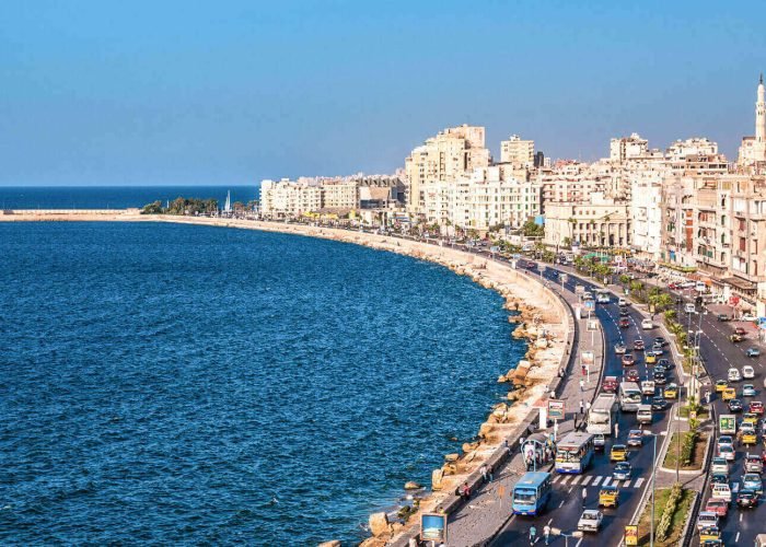 O Corniche Na Cidade De Alexandria